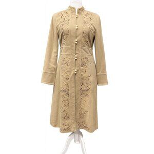 Vintage Anthropologie Elevenses Embroidered Tan Coat Jacket – Size 8